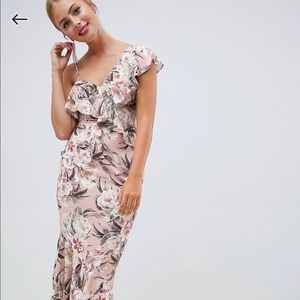 Asos Design floral print ruffle maxi dress